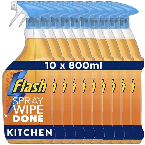 Flash Spray Wipe Done Kitchen Cleaning Sprays, Bright Mandarin, 8 Litres (800 ml x 10)