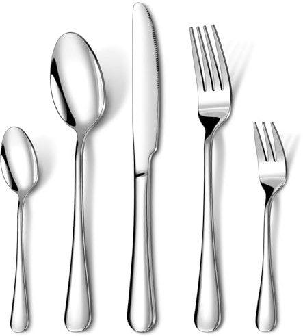 HONKKU Besteck Set 6 Personen, 30 Teilig Essbesteck Set mit Messer Gabel Löffel, Besteckset Edelstahl Spiegelpoliert, Spülmaschinenfest