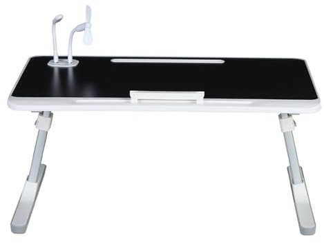 ITETONE Laptop Bed Tray Table, Height Angle Adjustable Laptop Bed Table with Foldable Legs, Fan, USB Light, Laptop Bed Tray for Sofa, Bed, Terrace Black