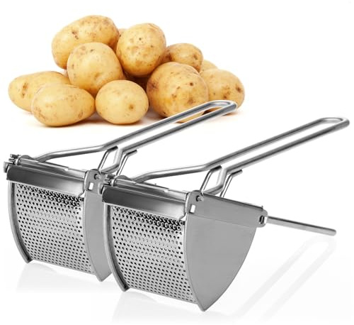 com-four® 2x Kartoffelpresse aus rostfreiem Edelstahl, spülmaschinengeeigne | Spätzlepresse - Spaghettieispresse - Kartoffelstampfer
