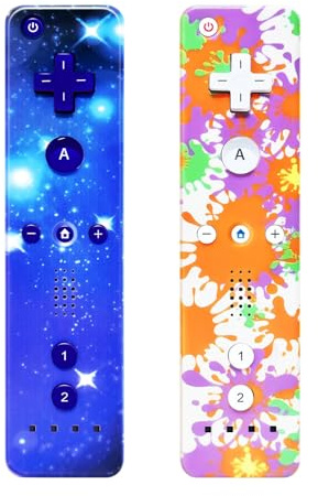 AUFGLO Wii Controller 2 Pack Wii u Remote mit Silikongehäuse und Handgelenksgurt (Sternenblau + Sternenrot)