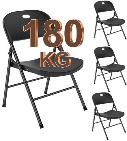 BULAGE Lot de 4 chaises de Jardin Pliantes - Grand Dossier - Chaise d'extérieur Pliable - Charge maximale : 180 kg, Chaise Pliante Stable pour Balcon, Camping, Cuisine, Chaise Plastique Jardin Noir