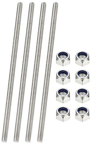 PATIKIL 4 Pcs Fully Threaded Rod, M8 x 350mm 304 Stainless Steel Right Hand Long Thread Bar Studs with Nuts for Pipes Clamps Hangers U-Bolts