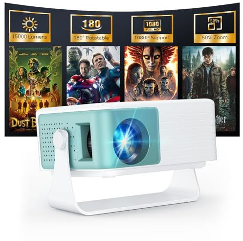 WOLFANG Mini Projector, Home Cinema Projector for Bedroom, Portable 1080P Full HD Supported with Auto Keystone Correction, 50% Zoom & 180° Rotation, Compatible with iOS/Android/Switch/Laptop/TV Stick