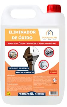 Proquimar Eliminador de Óxido Profesional 5 litros – Quitamanchas Anticorrosión para Metales, Herrumbre, Herramientas, Rejas, Bicicletas, Limpieza Industrial y Doméstica