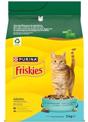 FRISKIES | Katt | Komplett kattfoder för vuxna | med havsfisk och grönsaker | Komplett mat rik på vitaminer och mineraler | Väska | Set med 4 påsar med 3 kg