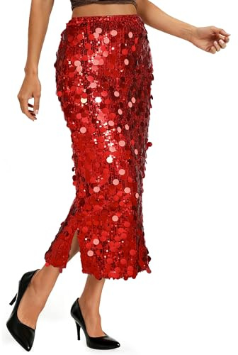 JASGOOD Jupe Paillette Femme,Jupe Moulante à Taille Haute avec Paillettes pour Festival Carnaval Club Soirée Rave