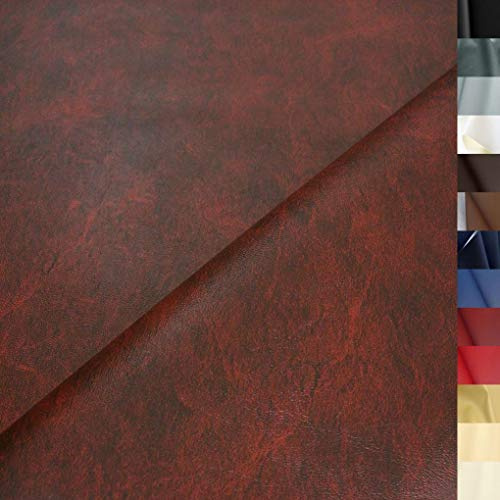 TOLKO 1 m konstläder metervara | mjukt premium läderimitation för stol bänk, fåtölj, soffa, sätesöverdrag i oxläder, utseende, 140 cm brett stoppningstyg stoppningsöverdrag, möbeltyg (antik bordeaux)
