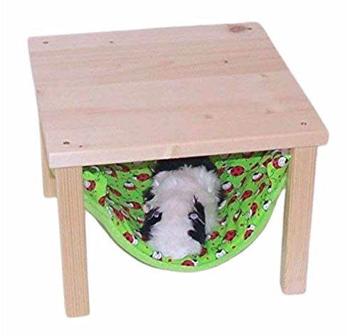 Handgefertigt in Deutschland – Meerschweinchen Hängemattengestell mit Hängematte Marienkäfer-Muster – stabiles Naturholzgestell, Hängematte waschbar, fertig montiert, hochwertige Handarbeit