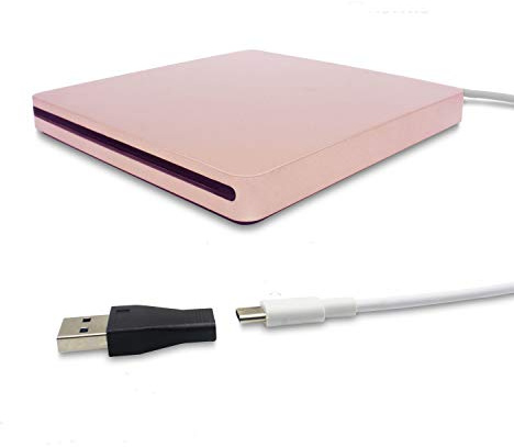 Tengertang - Unidad externa USB tipo C, grabadora externa de DVD/CD, lector y regrabador para MacBook, MacBook Pro, ASUS/DELL Latitude con puerto USB-C (rosa)
