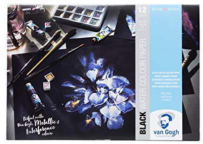 Van Gogh Aquarellpapierblock, 140lb, Schwarzes Papier, 12 Blatt, 8,3 x 11,7 / A4