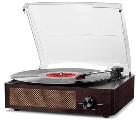 Vinyl Record Player Turntable with Built-in Bluetooth Receiver & 2 Stereo Speakers, 3 Speed 3 Size Portable Retro Record Player for Entertainment and Home Decoration
