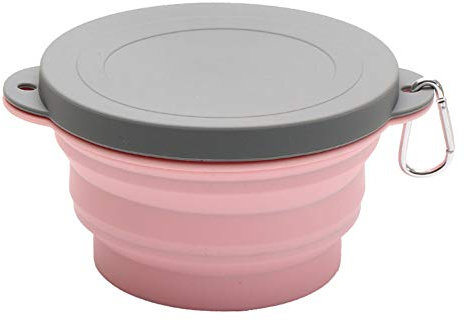 Egurs - Cuenco de silicona plegable con tapa y mosquetón, para exteriores, plegable y portátil, 720 ml