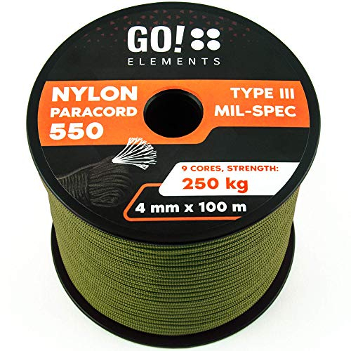 Paracord 550 Typ III | ø 4mm - 11 Kerne - max. 250 kg | 100% Nylonschnur - reißfest & extrem stabil | Nylonseil, Allzweckseil, Reepschnur & Outdoor Seil