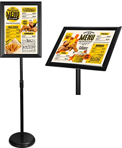 BELLE VOUS Expositores de Pie A3 Negro – Soporte para Poster de Aluminio de Pedestal – Marco para Vista en Vertical y Horizontal - Atril Ajustable para Bodas, Exhibiciones, Tiendas y Restaurantes