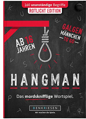 DENKRIESEN - Hangman - ROTLICHT Edition - Galgenmännchen to GO | Spielblock | Partyspiel | Reisespiel | Wichtelgeschenk | Geburtstagsgeschenk | Rätselblock - Spiel ab 2 Personen, HM2009