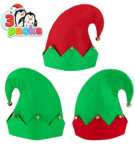 JOYIN Spooktacular Creations 3er Pack Weihnachtselfen Filzhut Weihnachtsfeiertagshüte mit Einheitsgröße für die meisten Unisex-Hüte für Jingle Bells Kinder, Jugendliche, Erwachsene Grün