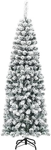 COSTWAY Albero di Natale Innevato 140/180/225 cm, Albero di Natale Artificiale Slim con 242/500/641 Rami Realistici e Folti e Base Pieghevole di Metallo, Apertura a Ombrello (180 cm)