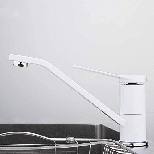 NZDY Faucet Kitchen Tap Kitchen Faucet Deck Long Spout White Spray Lacquer Rotatable Kitchen Mixer Tap Single Holder Single Hole Save Water