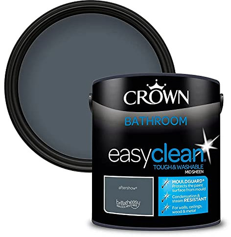 2.5L CROWN Easyclean Bathroom MID-SHEEN Emulsion Multi Surface Paint With MOULDGUARD+ That can be Used on Walls, Ceilings, Wood and Metal. Stain & Scrub Resistant Formula – Aftershow