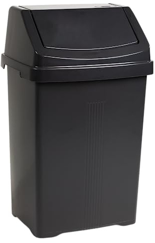 M1SS 50L Litre Plastic Swing Bin Waste Recycle Dustbins Kitchen, Bathroom Rubbish Trash Refused Bins (Midnight Black)