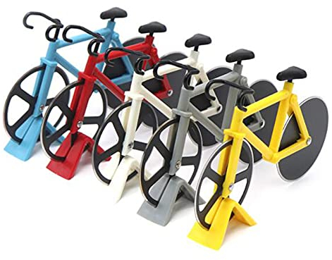 Cortador de pizza de bicicleta, antiadherente, doble corte de ruedas, acero inoxidable, para bicicleta, pizza, utensilios de cocina (amarillo)