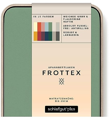 schlafgut Frottex Spannbettlaken 120x200 cm Frottee Baumwolle, Green Mid | Bettlaken, Spannbetttuch 130x200 cm, Grün, Frottee Stretch, saugfähig, bis 25 cm Steg, OEKO-TEX, Rundumgummi