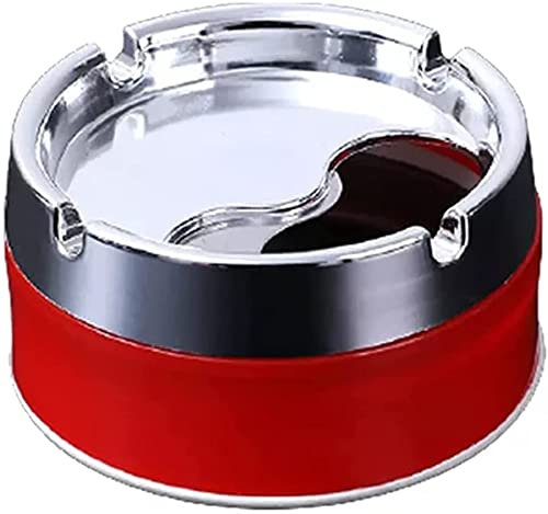 YANAIL Aschenbecher Aus Edelstahl Mit Abnehmbarem Und Drehbarem Abdeckung 360 Aschenbecher/Rot/9 * 9 * 3Cm