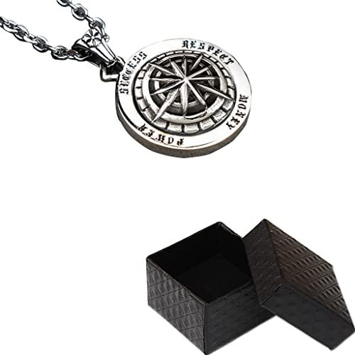 qsebhnj Nordische Wikinger-Halskette Odin nordische drehbare Kompass-Anhänger-Halskette Wikinger-Talisman-Anhänger-Halskette nordischer Wikinger-Schmuck für Männer mit Geschenkbox,Silber