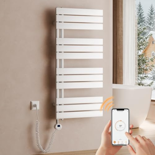 S'AFIELINA Scaldasalviette Elettrico Bagno WiFi 1041x500mm 600W, Bianco | Termoarredo Elettrico Bagno con Termostato, Programmabile, LCD, Scalda Asciugamani Elettrico, Radiatore Scaldasalviette