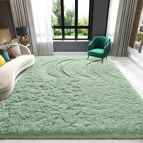 Zedrew Sage Green Area Rugs Fluffy Rug for Bedroom Living Room, 4x6 Feet Indoor Shaggy Carpets, Plush Soft Rug for Kids Room, Furry Rugs for Girls Boys Playroom Nursery Room Home Decor