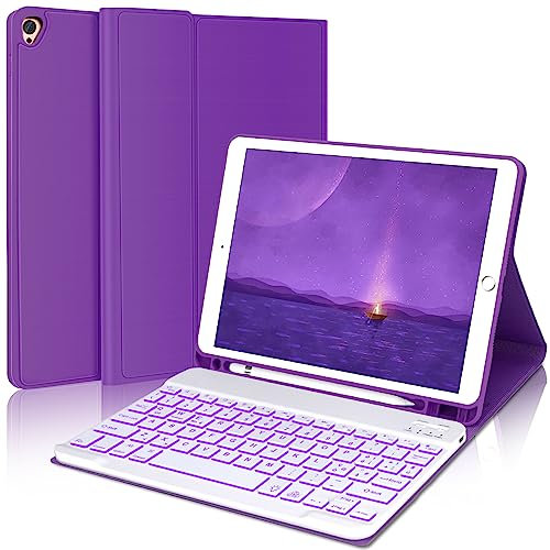 Tastiera per iPad 9 Generazione, Custodia con Italiano per iPad 8a/7a Generazione/iPad Air 3 /iPad Pro 10,5, Staccabile Wireless Cover con Supporto per Apple Pencil, Viola