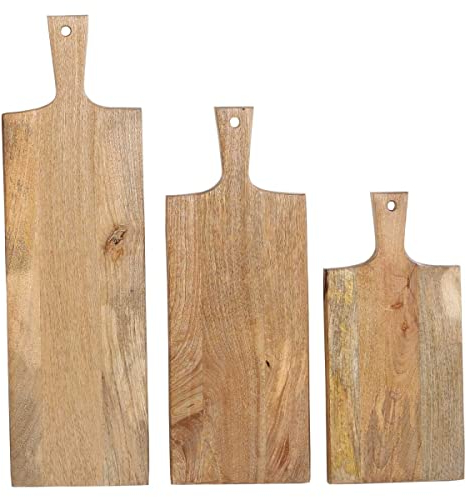 Casa Moro Servierbrett Holz 3er Set 65cm 52cm 40cm lang massiv Schneidebrett mit Griff | Servierplatte Käse-Brett Tapas-Brett rustikal Pide-Brett | Designer Küchenbrett zum Aufhängen SB65-52-40