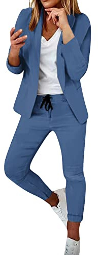 Anzug Damen 2 Teiler- Hosenanzug Damen Festlich Elegant, Zweiteiler Anzugjacke Damen Anzughosen Business Lässig Anzug Slim fit Blazer Büro Jacke Sportlich Streetwear Outfit Hosen Sets