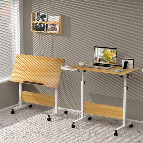 Klapptisch Laptoptisch höhenverstellbarer Schreibtisch mit drehbarer Rollen Portable Faltbar PC Tisch Klein Campingtisch klappbar Beige Arbeitstisch, 80 x 40 cm Foldable Table für Homeoffice Büro