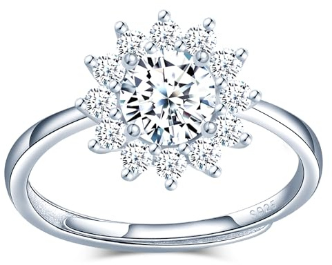 MICMIF Anneau Réglable Femme Bague Tournesol en Oxyde de Zirconium et Argent Sterling 925 Bague Zirconium Diamant Anneau Bague de Fiançailles Bijoux Bagues Anniversaire Mariage Promise Alliance