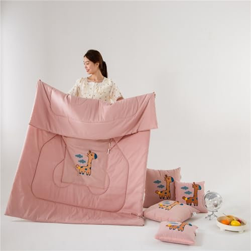 Hixingo Reisedecke und Kissen 2 in 1, Reisedecke mit Kissen Set Multifunktionale Reise Decke und Kissen 2 in 1 Weichem Flugzeug Verwandlungskissen für Urlaub, Camping (40 * 40cm,Giraffe-Rosa)