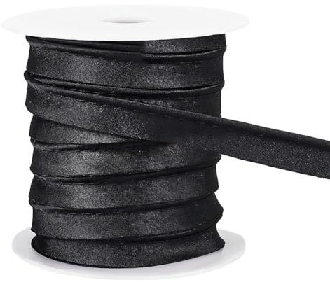 BENECREAT Flaches Satin-Schrägband, 1,27 m, mit Schweißschnur, Baumwollband zum Nähen, Kleidung, Besatz, Polsterung, Schwarz, 27,3 m