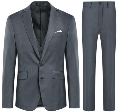 Allthemen Herren Anzug 3 Teilig Herrenanzug Slim Fit Business Anzüge Modern Sakko Weste Hose für Hochzeit Grau XL