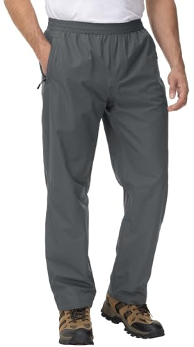 YSENTO Mens Waterproof Trousers Lightweight Rain Over Trousers Outdoor Hiking Cycling Walking Trousers with Zip Pockets(Grey,XL)