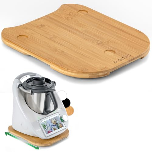 ANBOXIT Gleitbrett für Thermomix TM6/TM5, Brett für Thermomix mit Rollen | Leicht Gleitendes Bambus Rollbrett/Slider - Bambus