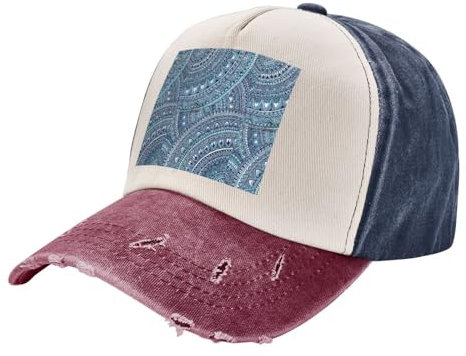 Sportlicher Cowboyhut mit blauen Retro-Blumen, verstellbare Größe, ideal für den täglichen Gebrauch und Outdoor-Aktivitäten, Retro-blaue Blumen, Einheitsgröße, Retro blaue Blumen, One size
