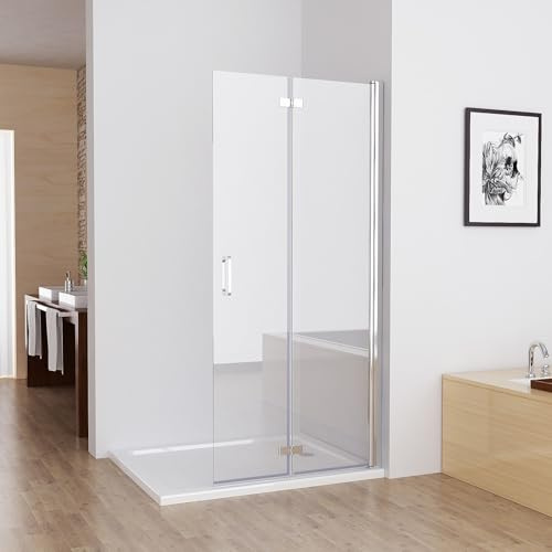 MIQU Nischentür 80 x 195 cm Walk in Duschabtrennung Faltbar Duschwand für Dusche Pendeltür Falttür Duschtür aus NANO ESG Glas Rahmenlos duschtrennwand ohne Duschwanne