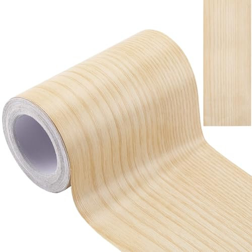 GORGECRAFT 10m*10cm Ruban de Réparation Patch Bois Texturé Adhésif Papier Peint Bordure Autocollant Cornsilk PVC Auto-Adhésif Réaliste Grain de Bois Bande de Réparation Placage Bande de Bord