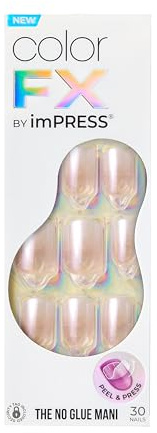 KISS colorFX Press On Nägel Connection Rosa-Weiß Chrom-Verlauf, Kurz und Squoval, Neues und verbessertes Klebepad, Bis zu 10 Tage Haltbarkeit, 30 künstliche Nägel selbstklebend DIY