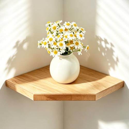 TREOAKWIS Estante de Esquina de Roble, Estantes Flotantes Estantería Esquina de Madera Maciza Estante de Pared para Cocina, Dormitorio, Salón (18 cm)
