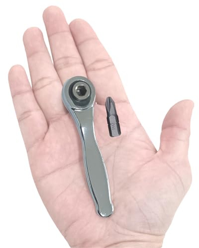 PANSHIYON Mini-Ratsche, 1/4-Zoll-Antrieb, Mikro-Ratschen-Bit-Treiber mit 1 PH2-Bit, 72 Zähne, gekröpft, 90 Grad rechtwinklig, enge Vierteltasche, EDC-Schraubendreher für enge Räume