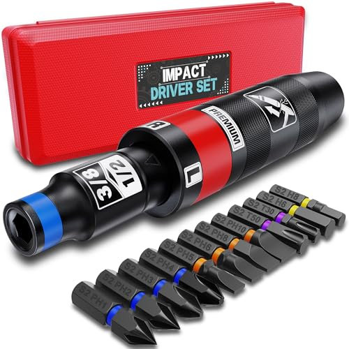 Aurlloct Handschlagschrauber 1/2 Zoll, 13-Tlg Schlagschraubendreher Set, Reparaturwerkzeug, Schraubenlöser Satz, Entfernen von Muttern und Rostigen Schrauben