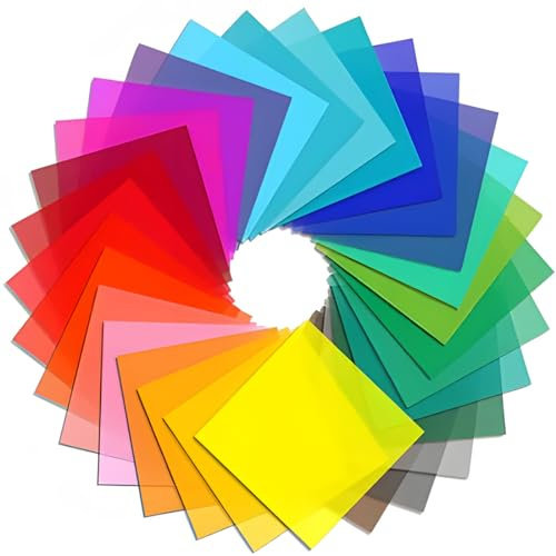 YOCDNOV 120 Pezzi di Pellicola di cellophane Colorata - Quadrati Trasparenti Colorati per pellicole per finestre, Artigianato per Bambini, per Decorazioni, Regali e Scuola (19 cm x 19 cm)