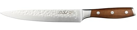 Rockingham Forge Ashwood 20cm Carving Kitchen Knife – Ultra Sharp German Stainless Steel Blade - Professional Chef Non-Stick Hammered Finish - Durable Full Tang Natural Wood Handle